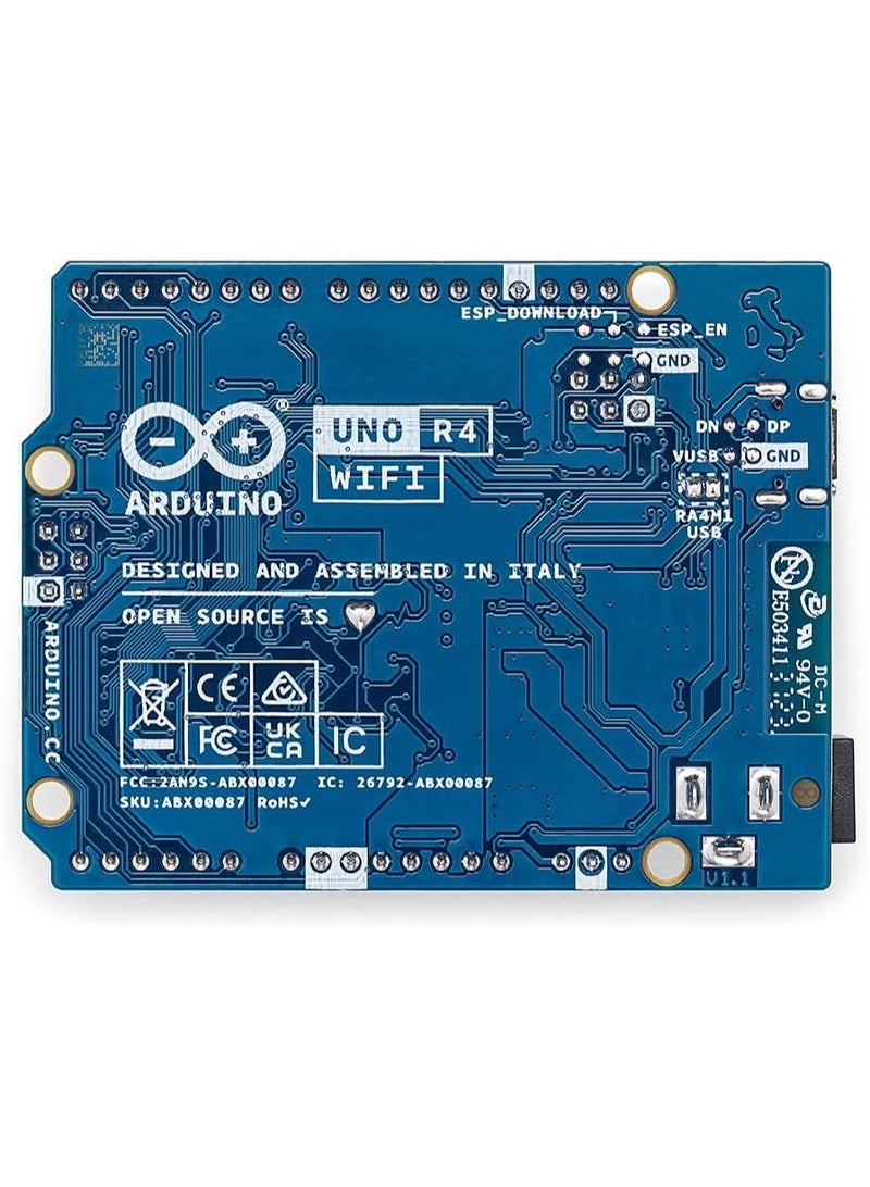 Arduino UNO R4 WiFi Development Board - Renesas RA4M1 / ESP32-S3 - Wi-Fi, RoHS Compliant, Bluetooth IoT ESP32 IIC LCD1602 OLED, USB-C, CAN, DAC, OP AMP, Qwiic Connector, 12x8 LED Matrix
