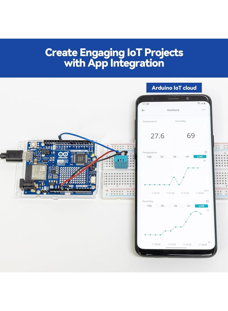 Arduino UNO R4 WiFi Development Board - Renesas RA4M1 / ESP32-S3 - Wi-Fi, RoHS Compliant, Bluetooth IoT ESP32 IIC LCD1602 OLED, USB-C, CAN, DAC, OP AMP, Qwiic Connector, 12x8 LED Matrix