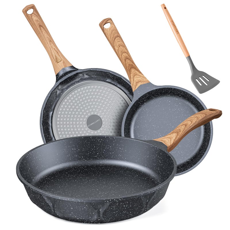 Nonstick Diecast Deep Frying Pan Set Skillet Set Egg Omelette Pan 3