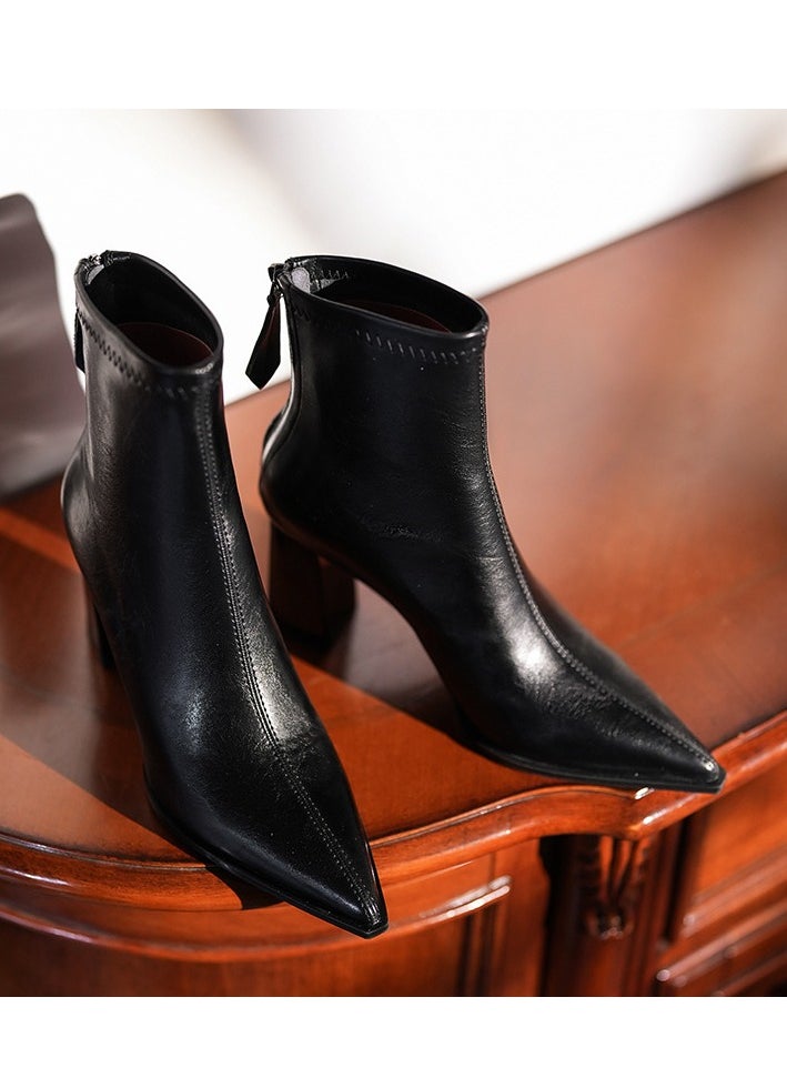 Loquat Sharp Pointed, Thick Heeled, Short Boots For Autumn And Winter  - Image 2