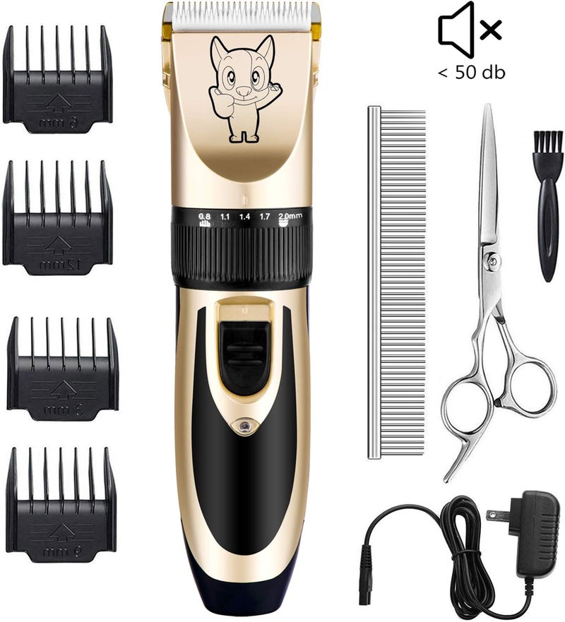 Highdas Dog Grooming Kit Clippers, Low Noise, Electric Quiet, Rechargeable, Cordless, Pet Hair Thick Coats Clippers Trimmers Set, Suitable for Dogs, Cats, and Other Pets (Gold) - Image 2
