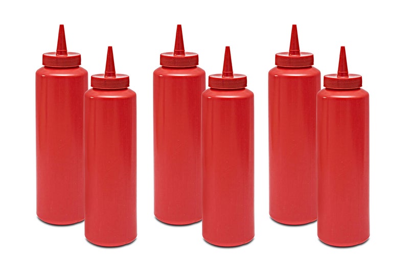 THW® 355 ML 12 oz Plastic Squeeze Bottles For Ketchup BBQ Sauce Syrup Condiments Mustard Mayo Hot Sauce Olive Oil Dressing, Red- Pack of 6 Pieces - Image 5