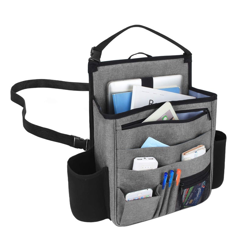LUXJA Car Front Seat Organizer with Laptop and Tablet Storage Pockets, Car Seat Organizer with Back Adjustable Straps, Gray - Image 1