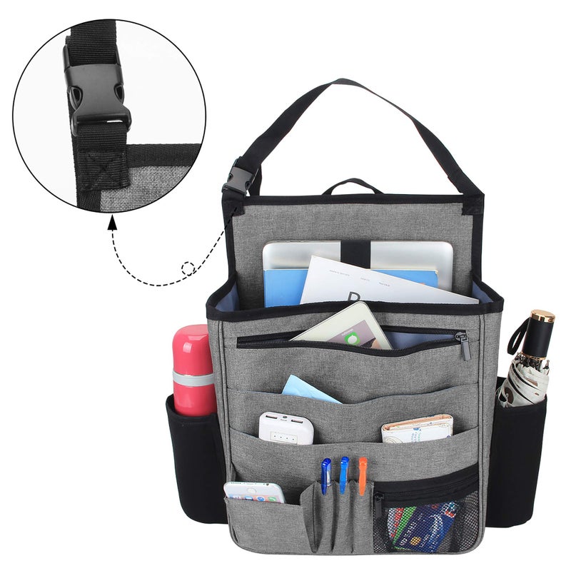 LUXJA Car Front Seat Organizer with Laptop and Tablet Storage Pockets, Car Seat Organizer with Back Adjustable Straps, Gray - Image 3