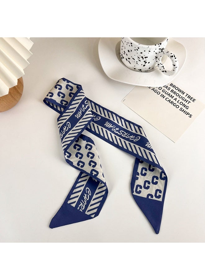 Temperament all-match small silk scarf narrow long hair tie bag ribbon female simple plaid ribbon