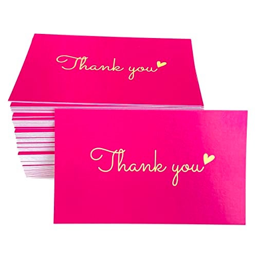 RXBC2011 100 Little Thank You Cards Gold Heart Design Bulk Thank you Notes for All Occasions 3.5 x 2 Inch hotpink - Image 1