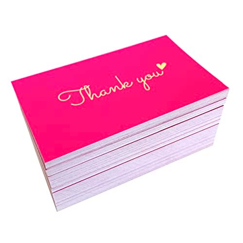 RXBC2011 100 Little Thank You Cards Gold Heart Design Bulk Thank you Notes for All Occasions 3.5 x 2 Inch hotpink - Image 5