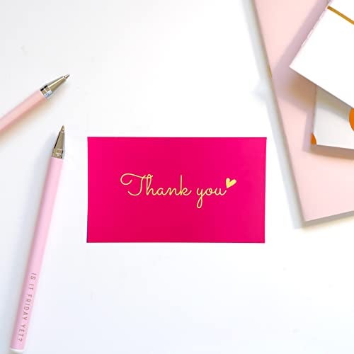 RXBC2011 100 Little Thank You Cards Gold Heart Design Bulk Thank you Notes for All Occasions 3.5 x 2 Inch hotpink - Image 3