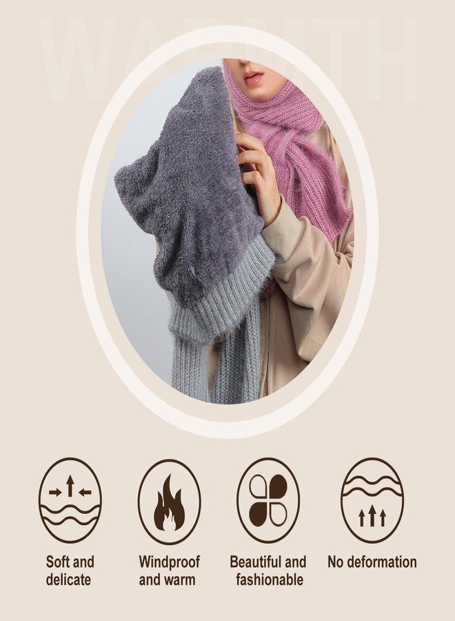 KLIFE قبعة ووشاح KLIFE المقاوم للرياح مع واقي أذن مدمج، قبعة شتوية دافئة محبوكة مع واقي أذن متصل، قبعة ووشاح سميك للنساء (رمادي أزرق) - Image 3