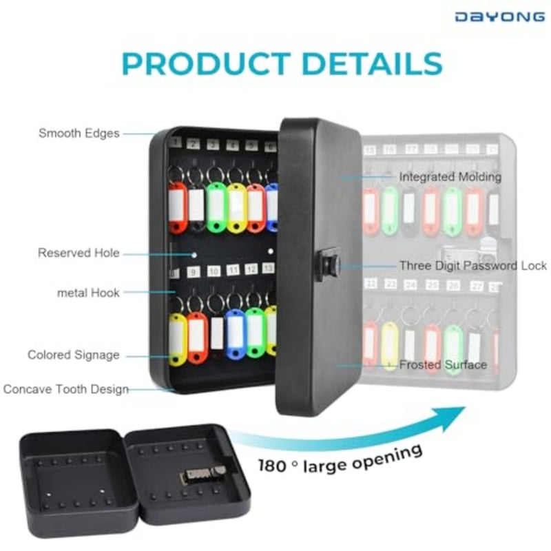 Steel Key Box, Key Cabinet Wall Mount with Code and Key Tags, Keys Storage Lock Box for Indoor Outdoor-28 Keys Capacity. K-1-28 - Image 3