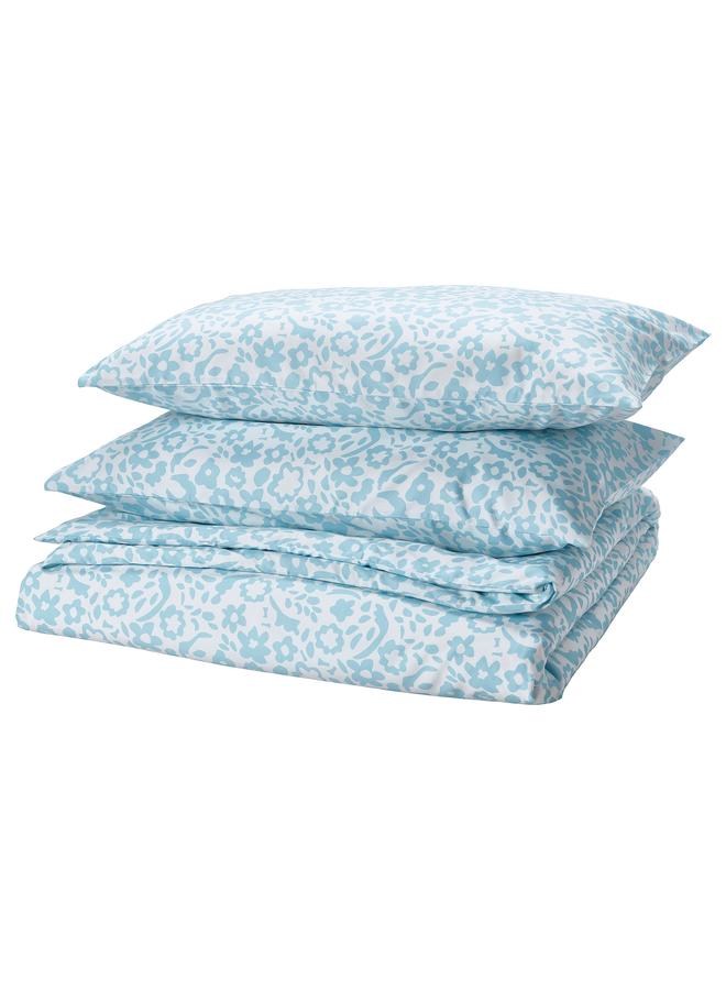 Zaboon Duvet cover and 2 pillowcases, white/blue, 240x220/50x80 cm - Image 1