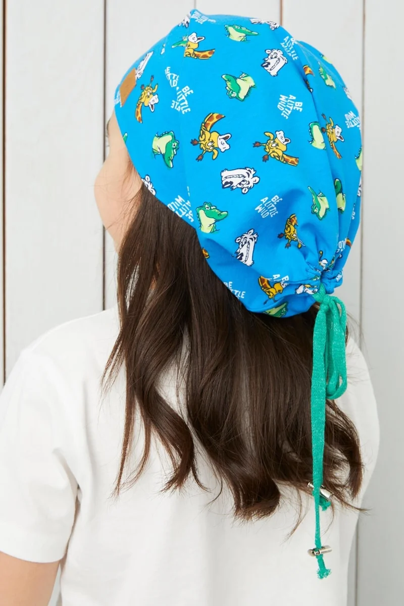 بيبيجيز Girl's Blue Patterned Yarn 4 Season Hat Beanie Buff Soft Combed Cotton