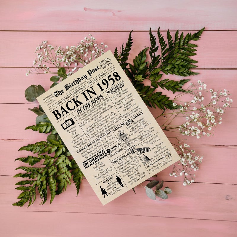 Stuff4 67th Birthday Poster Unframed - Back In 1958 Newspaper - Happy 67th Birthday Gifts for Men Women Vintage Retro Born In 1958  8x10 Inch Sixty-Seven Sixty-Seventh Bday Party Decor Decoration - Image 2