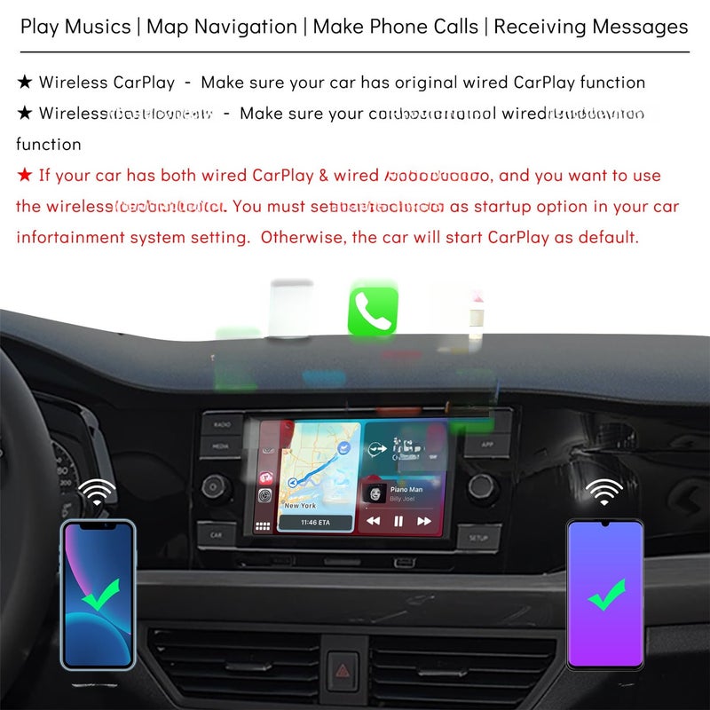 محول اللاسلكي 2 في 1 للسيارة CarPlay و Android Auto Dongle USB المصغّر، طبيعة الشغل توصيل و استخدم، يحول نظام CarPlay المُلكي الموصّل بالسلك إلى نظام CarPlay اللاسلكي، مناسب للسيارات من عام 2016 إلى 2023 مزودة بنظام CarPlay الموصّل بالسلك المصنّع | Android Auto - Image 2