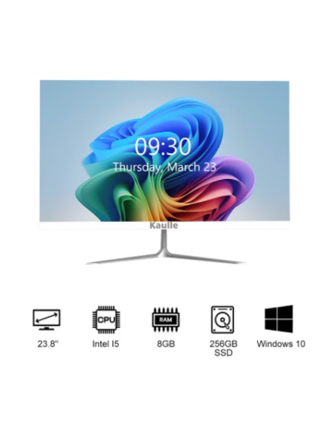 كمبيوتر مكتبي الكل في واحد، 23.8 بوصة، معالج إنتل كور I5 3320M، ذاكرة وصول عشوائي 8 جيجابايت، قرص صلب SSD سعة 256 جيجابايت، بلوتوث 4.2 مع لوحة مفاتيح وماوس ونظام تشغيل ويندوز 10 برو، كمبيوتر مكتبي الكل في واحد، أبيض A238B إنجليزي أبيض - Image 1