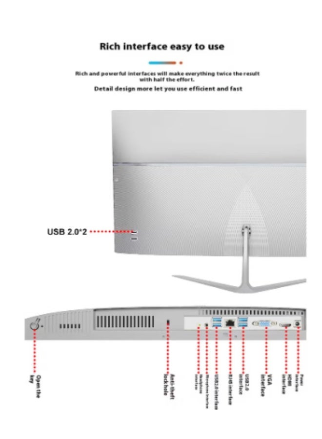 كمبيوتر مكتبي الكل في واحد، 23.8 بوصة، معالج إنتل كور I5 3320M، ذاكرة وصول عشوائي 8 جيجابايت، قرص صلب SSD سعة 256 جيجابايت، بلوتوث 4.2 مع لوحة مفاتيح وماوس ونظام تشغيل ويندوز 10 برو، كمبيوتر مكتبي الكل في واحد، أبيض A238B إنجليزي أبيض - Image 2