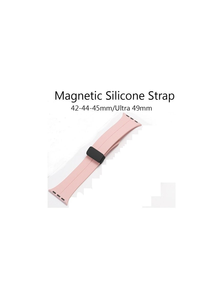 Generic - For Apple Watch 42/44mm 6 Series D-Shape Magnetic Clasp Silicone Replacement Sport Wristband Band -pink - Image 1