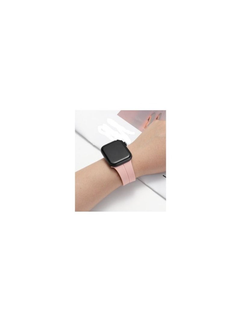 Generic - For Apple Watch 42/44mm 6 Series D-Shape Magnetic Clasp Silicone Replacement Sport Wristband Band -pink - Image 1