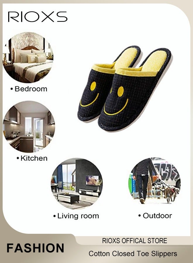 RIOXS Unisex Smile Face Cozy House Slippers, Warm Comfortable Smile Cotton Closed Toe Slippers for Women And Men, Anti-Slip Flat Slip-on House Shoes, Soft Lightweight Casual Slippers for Bedroom/Living Room, Warm Plush Slippers for Spring Autumn And Winter - Image 4