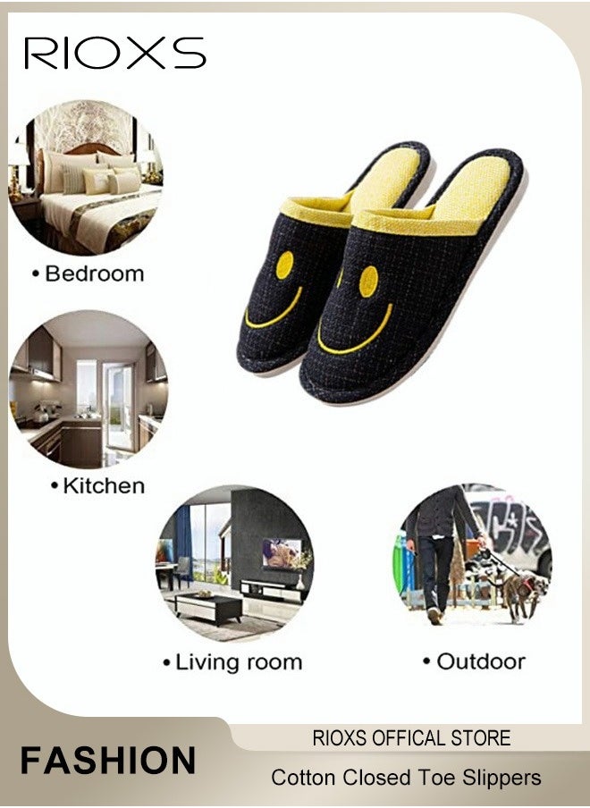 RIOXS House Slippers For Women And Men,Unisex Smile Cotton Closed Toe Slippers,Anti-Slip Flat Slippers,Comfy Casual Slippers For Bedroom/Living Room,Warm Plush Slippers Slip-on Shoes For Spring Autumn And Winter  - Image 2