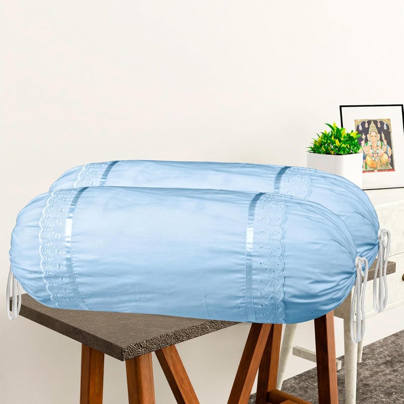Kuber Industries Kuber Industries Set of 2 BolsterSide Pillow Cover 16x32 Cylindrical MaslandMasand Long Pillow Cover For Diwan Pillows Plain Blue  - Image 2