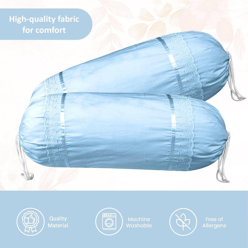 Kuber Industries Kuber Industries Set of 2 BolsterSide Pillow Cover 16x32 Cylindrical MaslandMasand Long Pillow Cover For Diwan Pillows Plain Blue  - Image 4