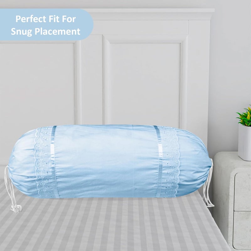 Kuber Industries Kuber Industries Set of 2 BolsterSide Pillow Cover 16x32 Cylindrical MaslandMasand Long Pillow Cover For Diwan Pillows Plain Blue  - Image 5