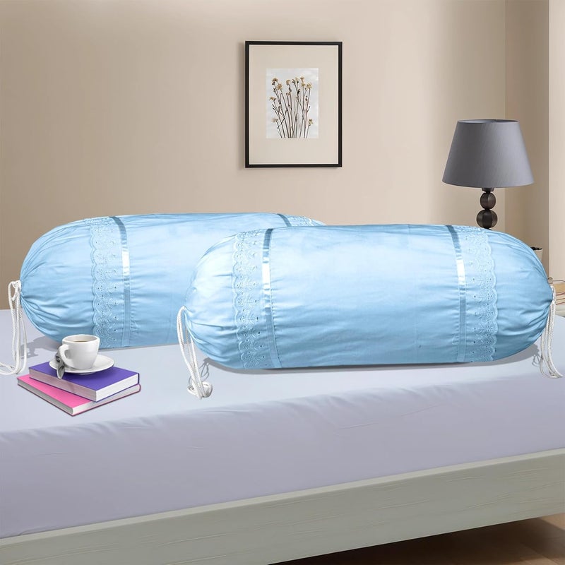 Kuber Industries Kuber Industries Set of 2 BolsterSide Pillow Cover 16x32 Cylindrical MaslandMasand Long Pillow Cover For Diwan Pillows Plain Blue  - Image 1