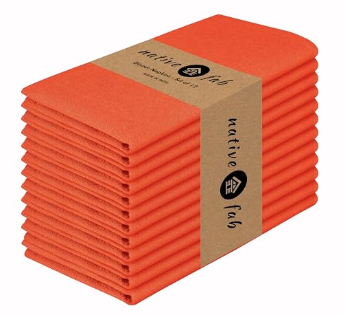 Native Fab Cloth Napkin Set of 12 100 Cotton Washable Reusable Dinner Cloth Napkin 17x17 inches Table Decor Napkins for Dinner Events Orange