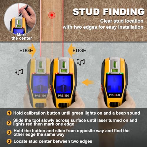 PREXISO 2-in-1 Stud Finder with Laser Level, Rechargeable Multi Surface Cross Line Laser & Wall Stud Scanners Tool for Hanging Frames & Picture, Wood Ac Wire Metal Studs Joist Pipe Detection - Image 5