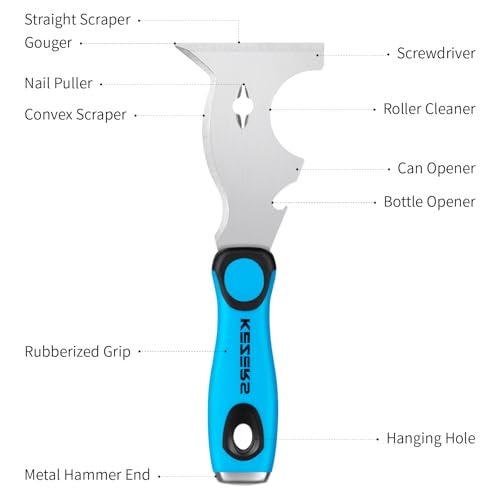 KEZERS Drywall Hand Tool Kit, 14 Pieces Stainless Steel 1.5" 2" 4" 5" 6" Putty Knife, 8" 10" 12" 14" Taping Knife, 14" Mud Pan, 6" Bucket Scoop, 11-in-1 Paint Scraper, 16" Mud Mixer & Tool Bag - Image 3