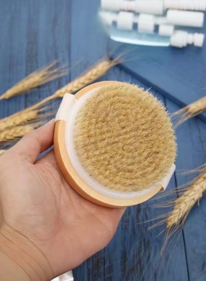 Glowudz Glowudz exfoliating wooden round bath body brush soft sturdy bristles stimulating circulation with canvas strap  - Image 1
