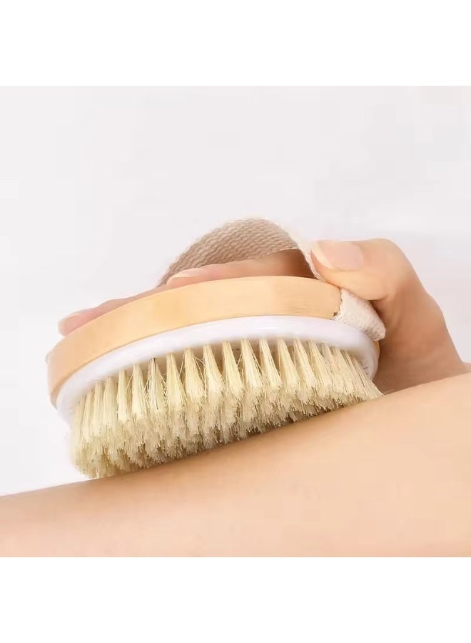 Glowudz Glowudz exfoliating wooden round bath body brush soft sturdy bristles stimulating circulation with canvas strap  - Image 5