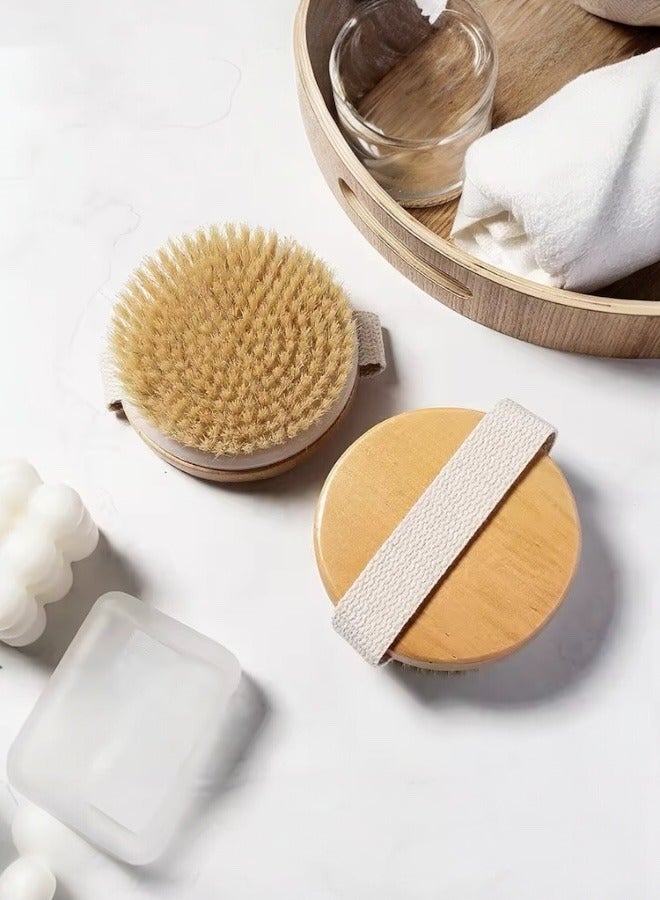 Glowudz Glowudz exfoliating wooden round bath body brush soft sturdy bristles stimulating circulation with canvas strap  - Image 2