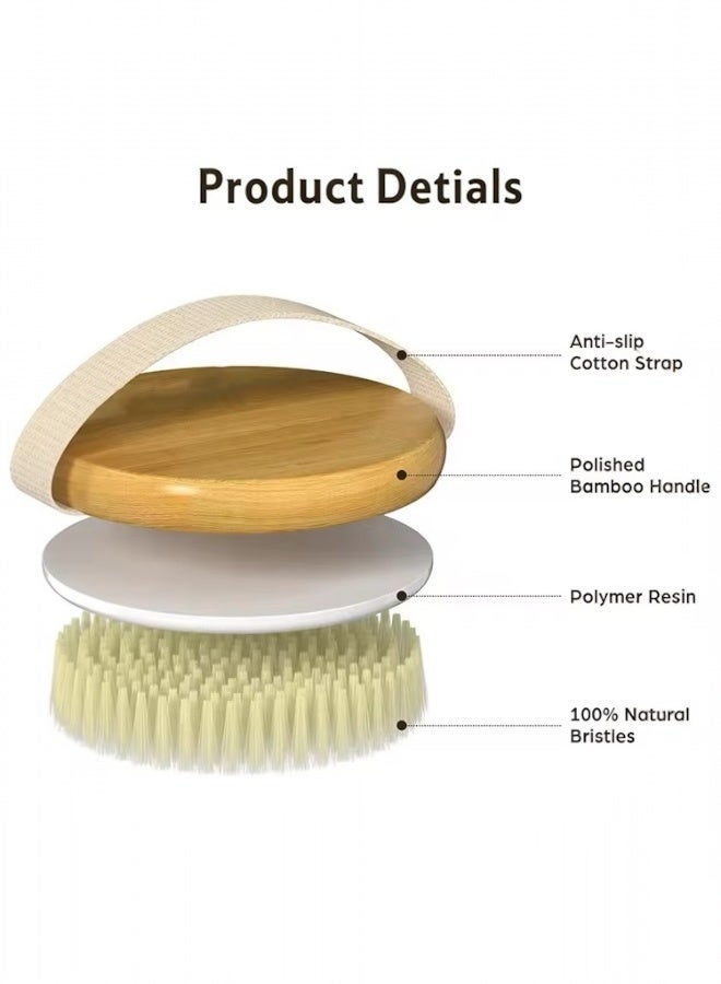 Glowudz Glowudz exfoliating wooden round bath body brush soft sturdy bristles stimulating circulation with canvas strap  - Image 3