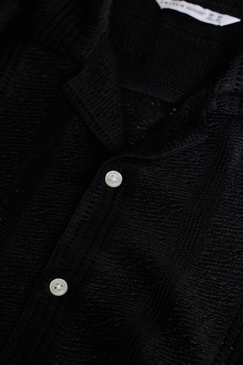 SNITCH Black Textured Half Sleeve Slim Fit Shirt