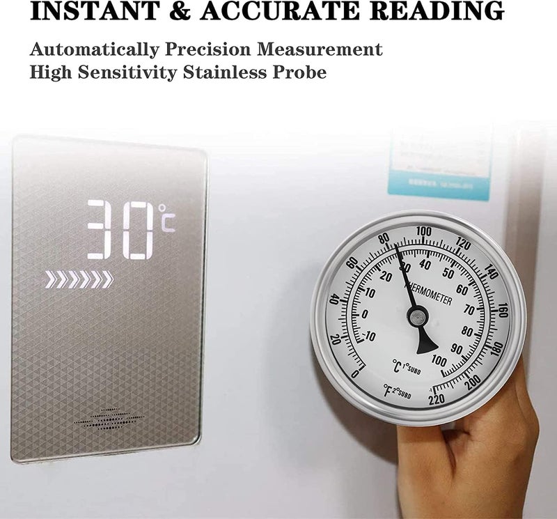 Ferroday 3" Dial 2" Probe 1/2 NPT Stainless Steel Dial Thermometer 1/2 NPT Homebrew Kettle Thermometer Weldless w/O-Rings 0-220ºF Kettle Stainless Steel Brew Pot Thermometer - Image 5