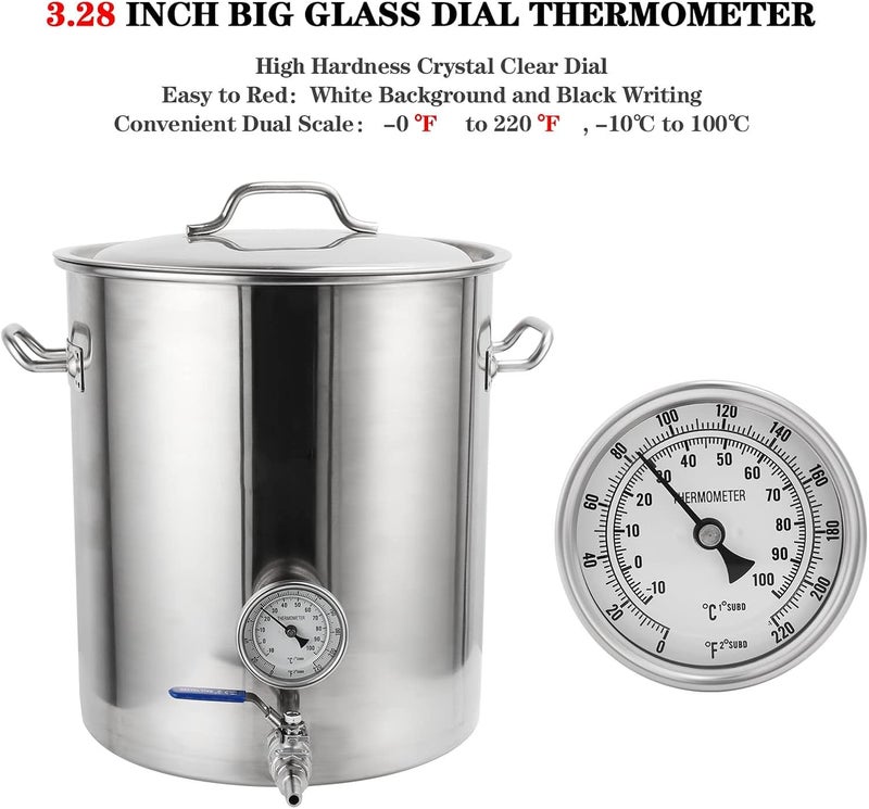 Ferroday 3" Dial 2" Probe 1/2 NPT Stainless Steel Dial Thermometer 1/2 NPT Homebrew Kettle Thermometer Weldless w/O-Rings 0-220ºF Kettle Stainless Steel Brew Pot Thermometer - Image 2