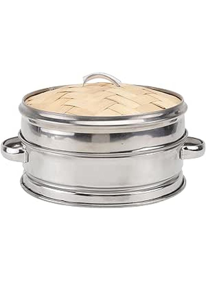 Stainless Steel Steamer Basket Set 16 5cm with Lid for Dumplings and Food - Image 1