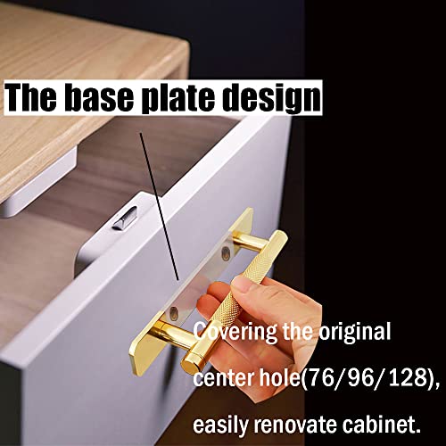Westablize 12 Pack 5 Inch 128 mm Self-adhesive Gold Barrel Knurled Cabinet Handles with Base Plate Aluminum Cabinet Pulls for Drawer Sliding Door Charcuterie Board Gold Drawer Handles Drill&Punch Free - Image 2