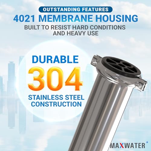 Max Water 4021 - Heavy Duty, Stainless Steel - Reverse Osmosis Commercial Membrane Housing 4" x 21" - Image 4
