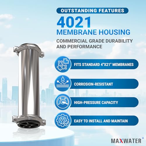 Max Water 4021 - Heavy Duty, Stainless Steel - Reverse Osmosis Commercial Membrane Housing 4" x 21" - Image 5