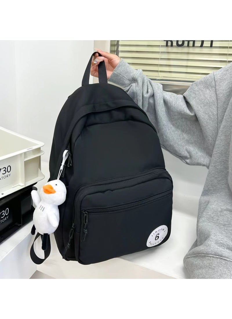 SIJINIAO - Student backpack suitable for laptops, casual large capacity backpacks, black - Image 1