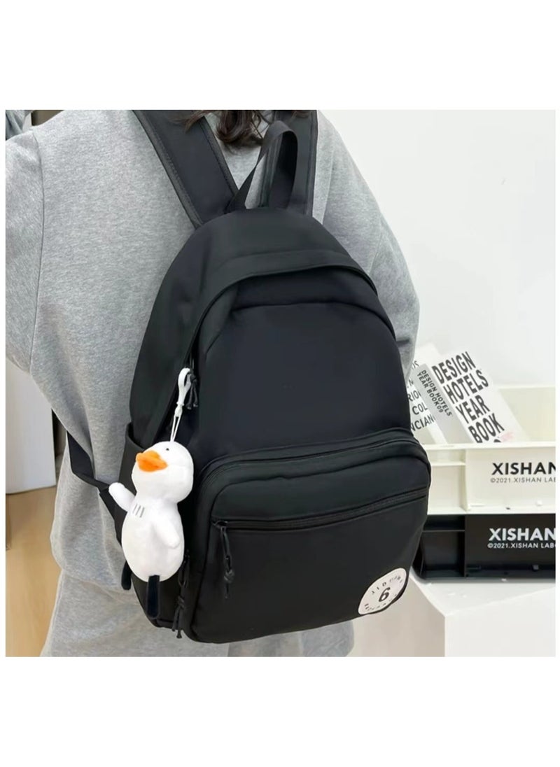 SIJINIAO - Student backpack suitable for laptops, casual large capacity backpacks, black - Image 1