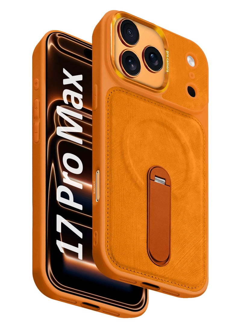 MAXORA 2 Pack Alcantara Soft Case for iPhone 17 Pro Max Case 6.9'' Compatible with Magsafe, One Case One 3D Screen Protector, Leather Protective Cover with Kickstand 360 Rotation - Cosmic Orange - Image 3