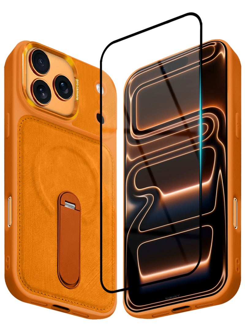 MAXORA 2 Pack Alcantara Soft Case for iPhone 17 Pro Max Case 6.9'' Compatible with Magsafe, One Case One 3D Screen Protector, Leather Protective Cover with Kickstand 360 Rotation - Cosmic Orange - Image 2
