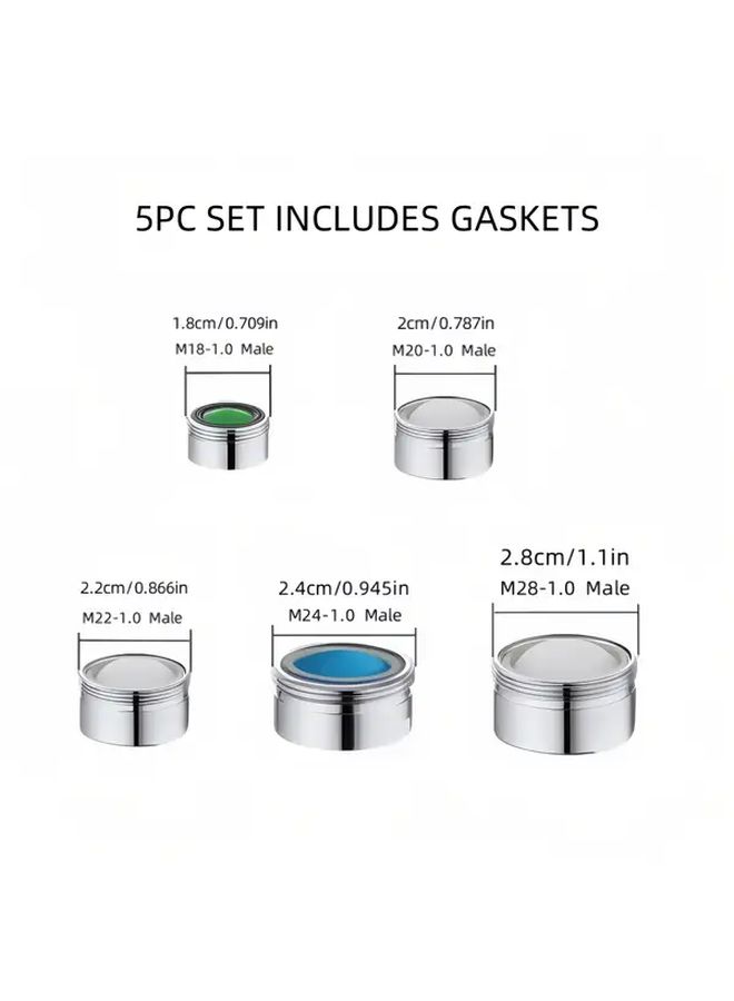 5Pcs Mixed Thread Kitchen Faucet Aerators Set Chrome Brass - Image 3
