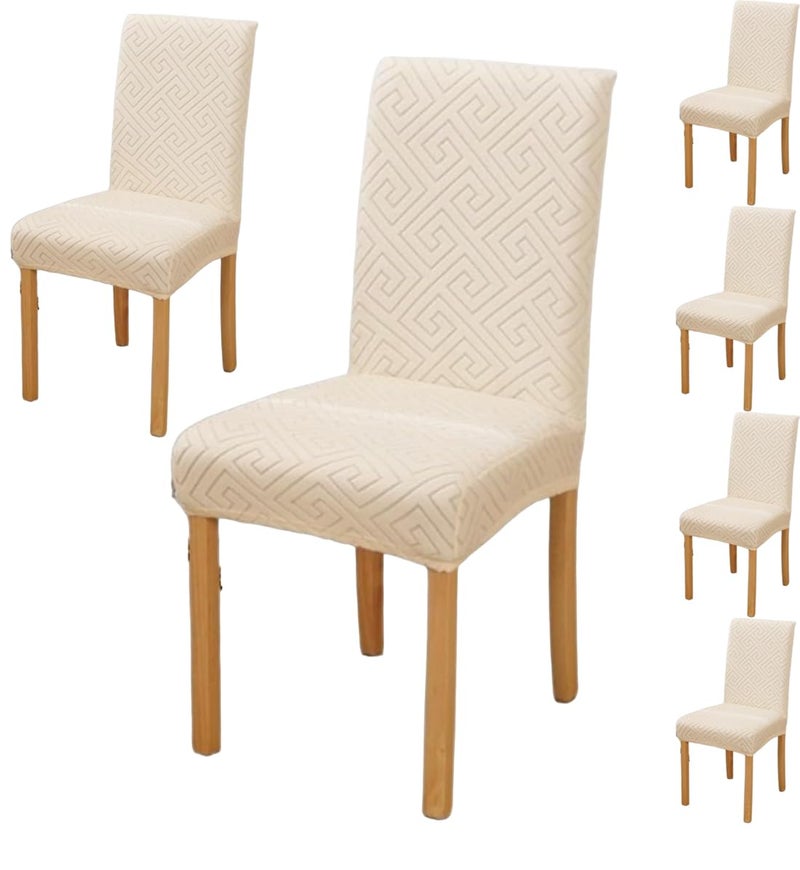 Styleys Elastic Chair Cover Stretch Removable Washable Jacquard Dining Chair Cover Protector Seat Slipcover (Pack of 6, Parmeson, JCMC18) - Image 1