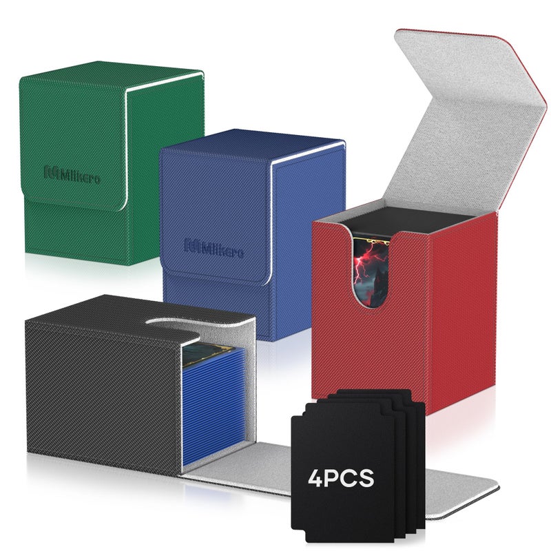 Mlikero 4 Pack Card Deck Box, Commander Deck Box Holds 400+ Single Sleeved Cards with 4 Dividers, Leather Magnetic Card Box Fit for MTG, TCG (4 Colors) - Image 1