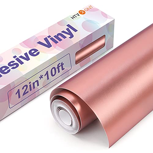 HTVRONT Rose Gold Matte Metallic Permanent Vinyl - 12" x 10FT Matte Rose Gold Permanent Adhesive Vinyl Roll Compatible with Cricut Cutting Machine - Easy to Weed & Transfer - Image 1